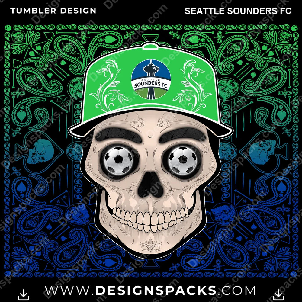US Soccer Skull Handkerchief Seattle Sounders FC Tumbler Digital Wrap Design Download