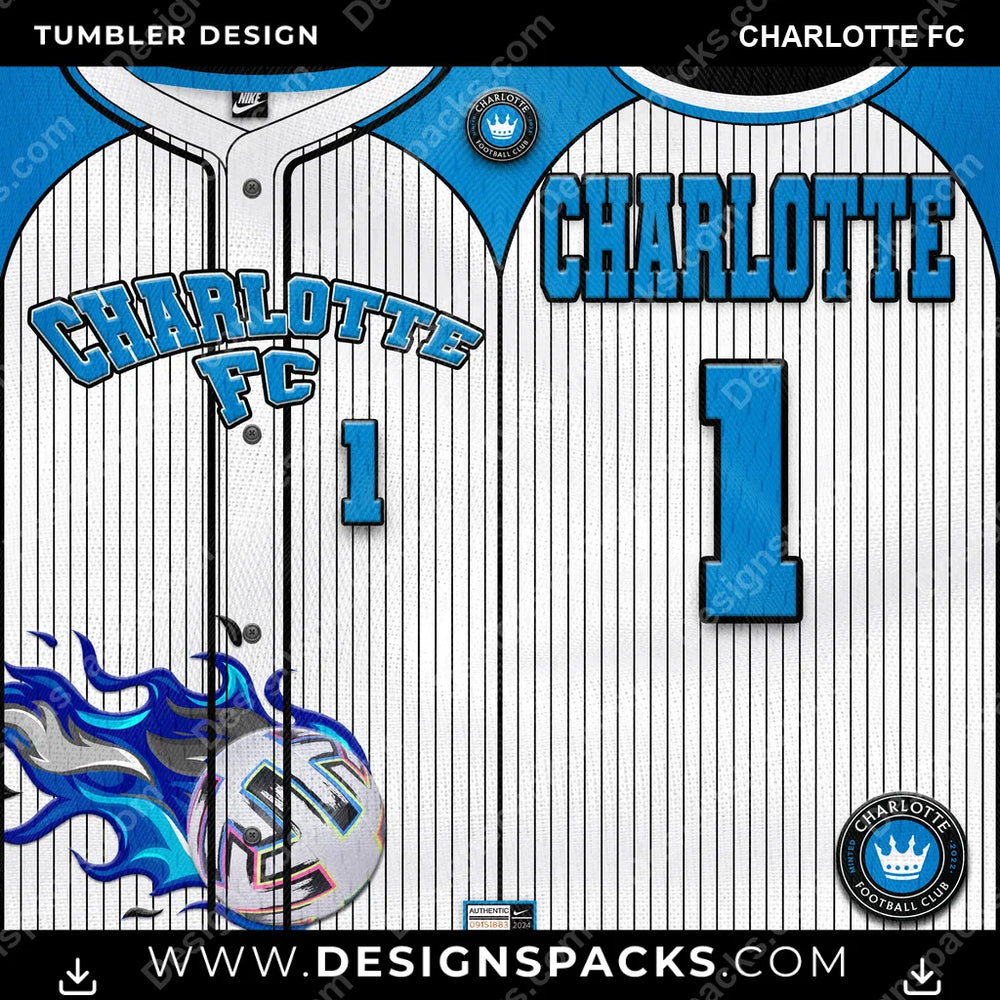 US Soccer Team Button-Up Jersey Charlotte FC Tumbler Digital Wrap Design Download