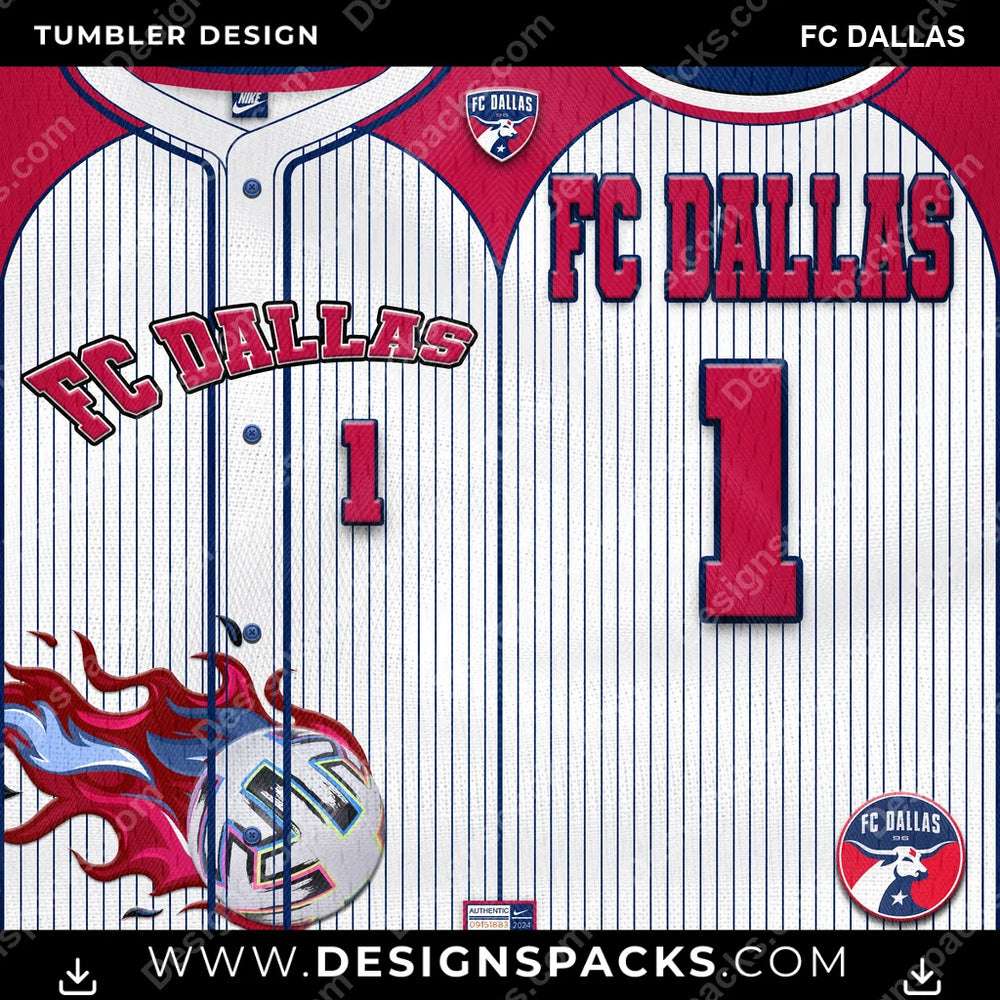 US Soccer Team Button-Up Jersey FC Dallas Tumbler Digital Wrap Design Download