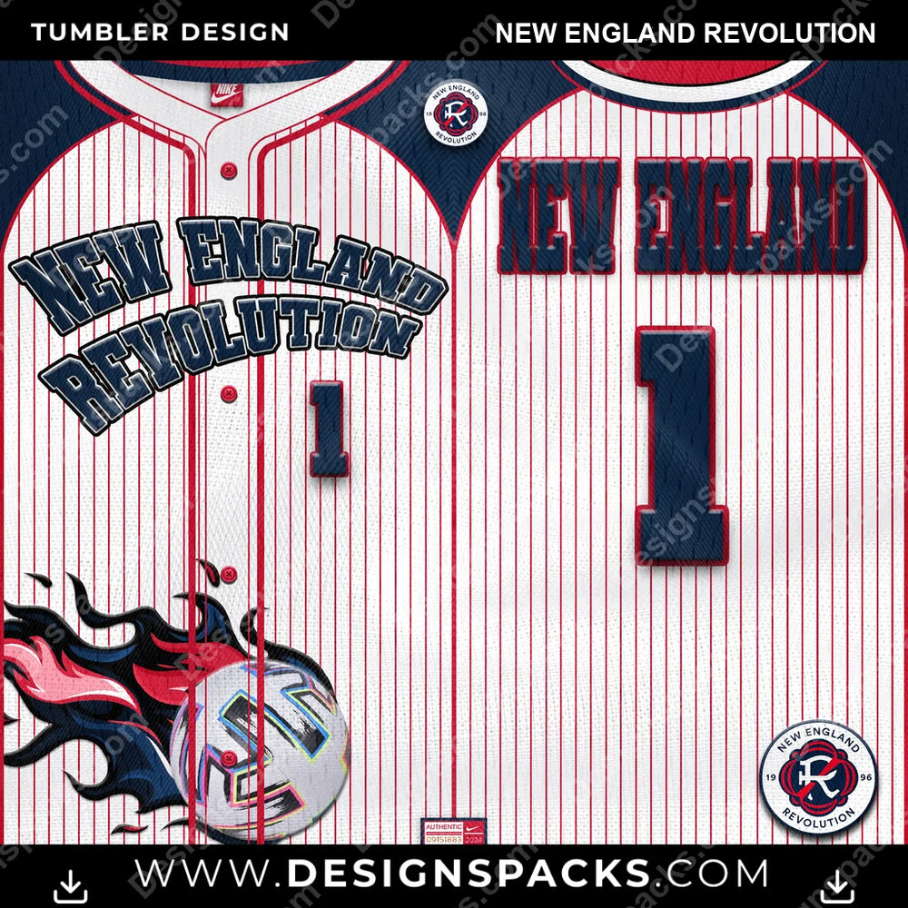 US Soccer Team Button-Up Jersey New England Revolution Tumbler Digital Wrap Design Download