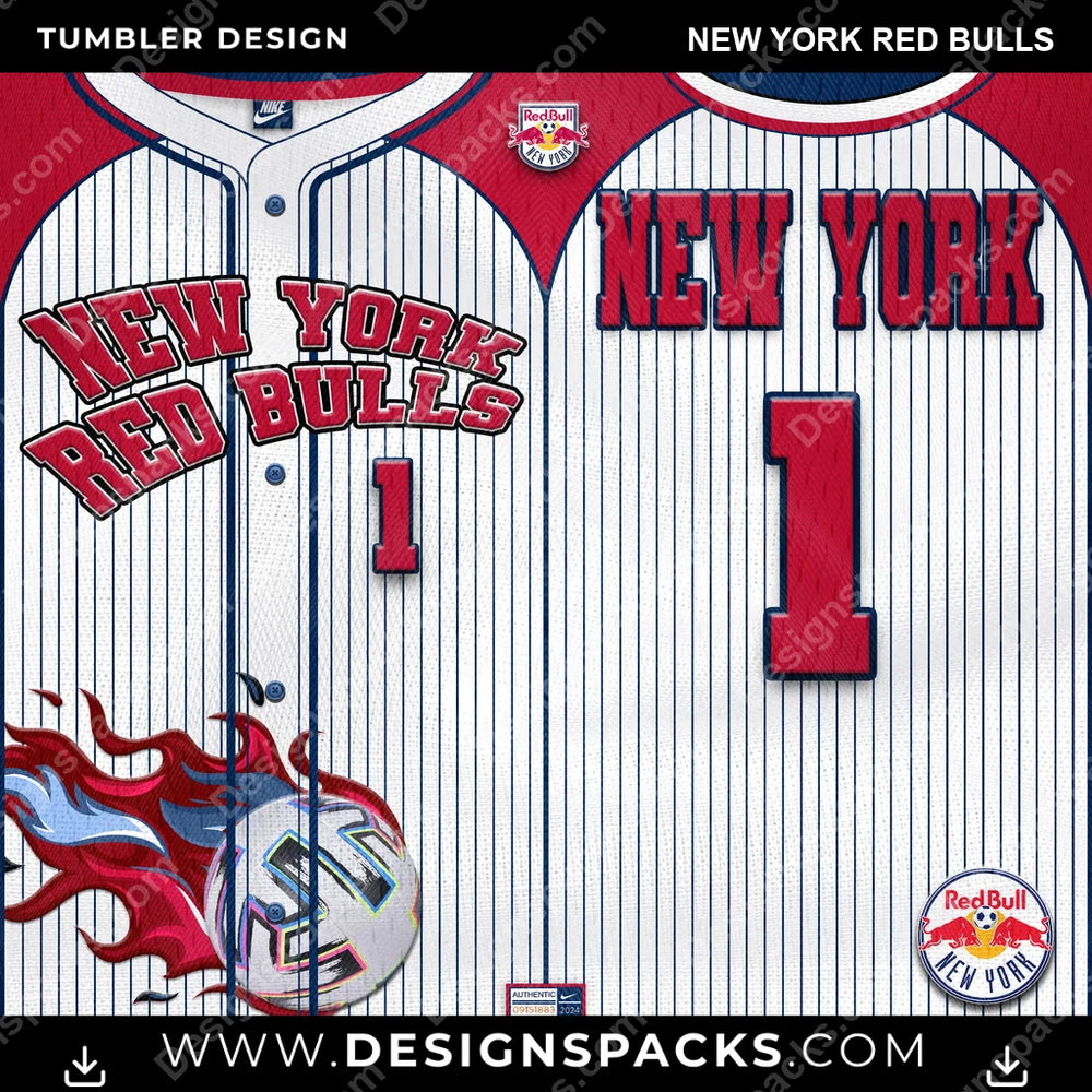 US Soccer Team Button-Up Jersey New York Red Bulls Tumbler Digital Wrap Design Download