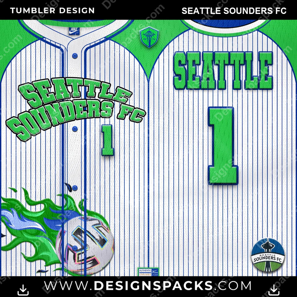 US Soccer Team Button-Up Jersey Seattle Sounders FC Tumbler Digital Wrap Design Download