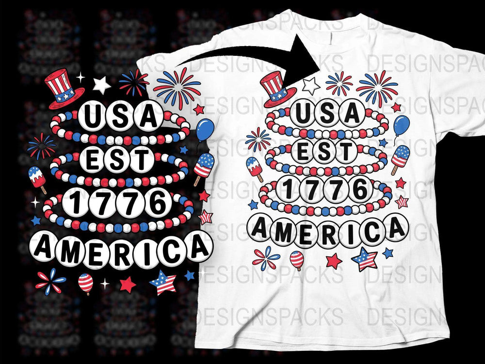 Patriotic USA 1776 T-Shirt, Fourth of July American Flag Cake Topper Design Tee, Red White Blue