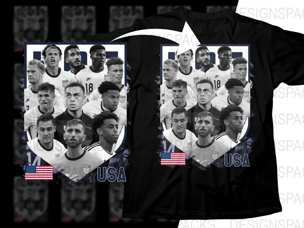 USA Soccer Team Black and White Graphic Soccer Png Digital Download