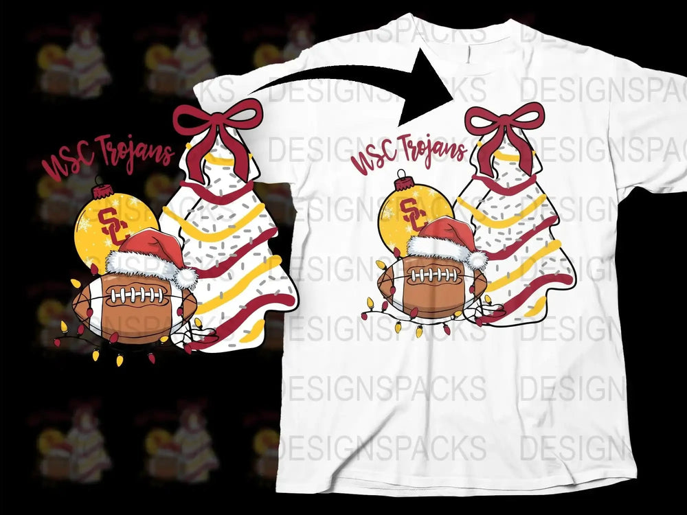 USC Trojans Christmas T-Shirt, Santa Hat Football Graphic Tee, Festive Holiday Sports Apparel, College Team Fan Gift