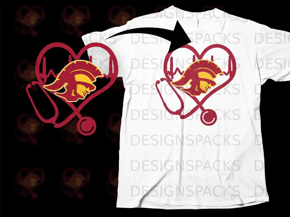 Heartbeat Trojans Logo with Stethoscope Design T-Shirt