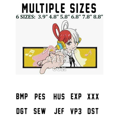 Anime girl with headphones embroidery design in multiple sizes, PES, DST, SVG formats for DTG, DTF, tumbler wraps