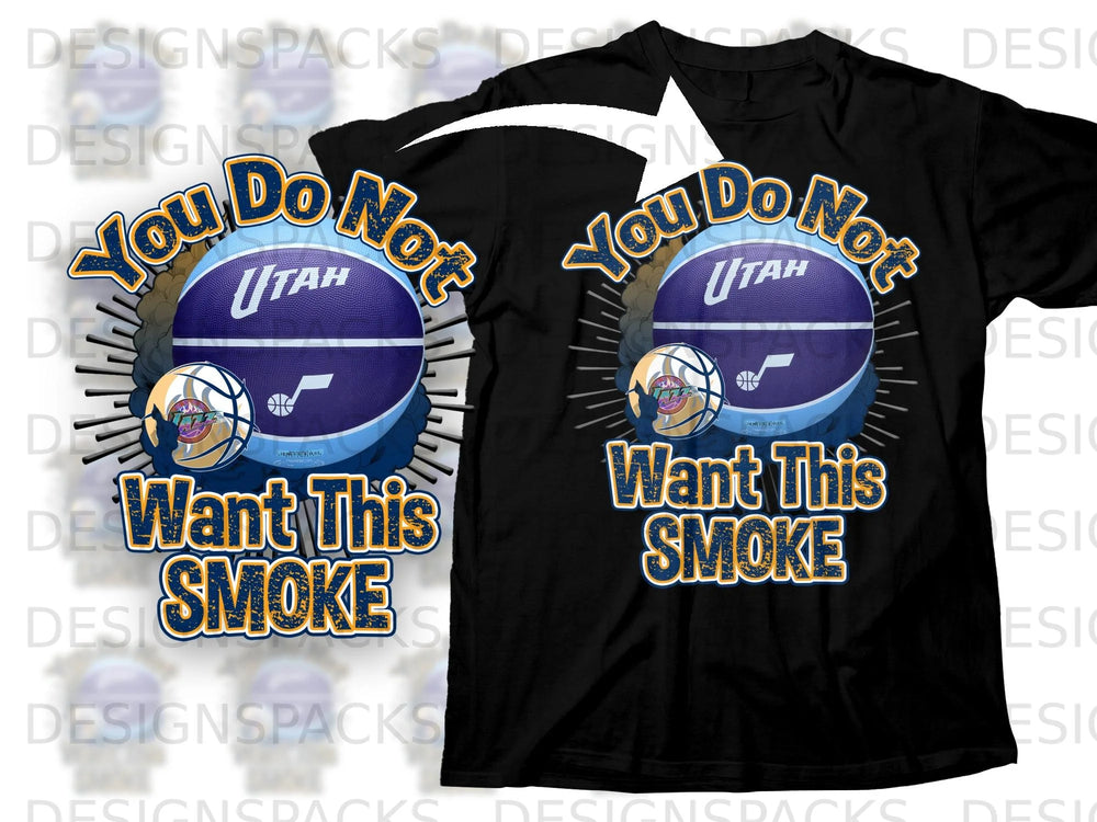 Black t-shirt with a graphic featuring a Utah Jazz basketball and text.