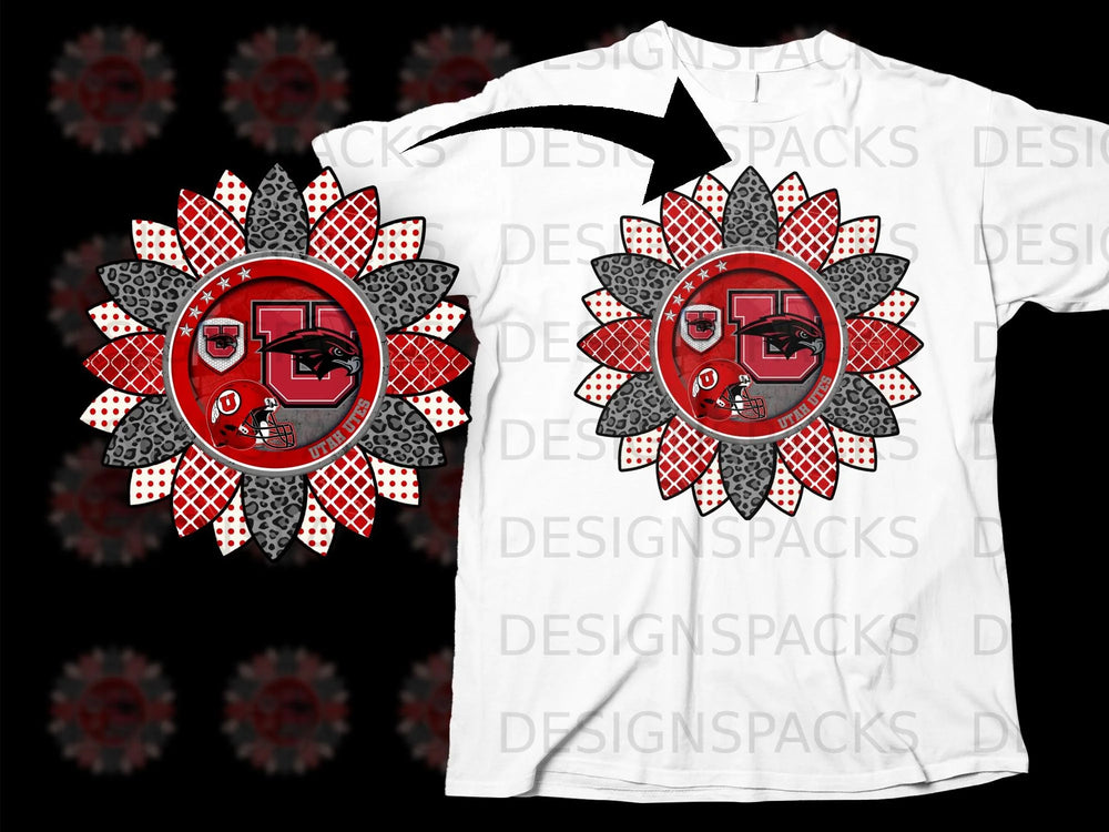 Utah Utes football sunflower design with team logo and helmet.