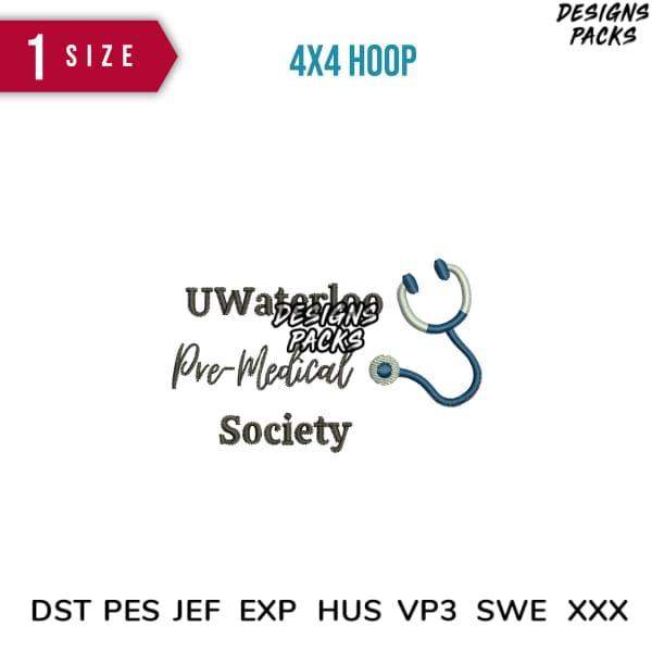 UWaterloo Pre-Medical Society embroidery design for 4x4 hoop, compatible with DST PES JEF formats