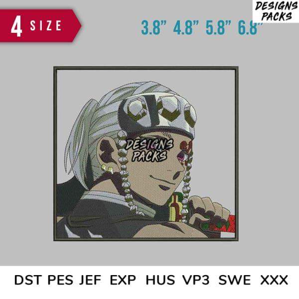 Anime character embroidery design in multiple sizes, print-ready formats for DTG, DTF, and tumbler wraps