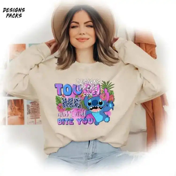 Vacation Cartoon Stitch Touch Me And I Will Bite You Png Design