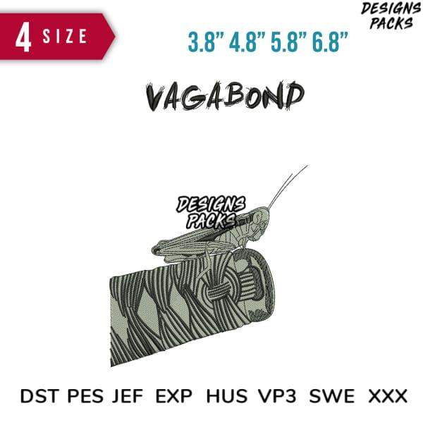 Vagabond embroidery design in 4 sizes, compatible with DST PES JEF formats for instant download