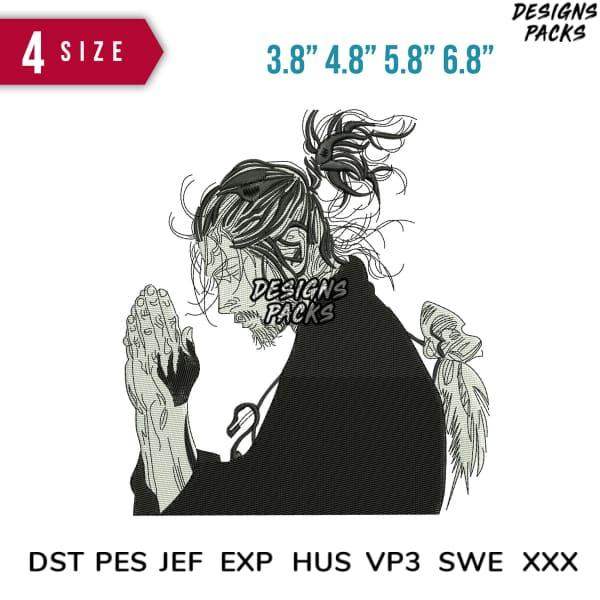 Anime-style embroidery design with 4 sizes, DST PES JEF formats for DTG/DTF printing