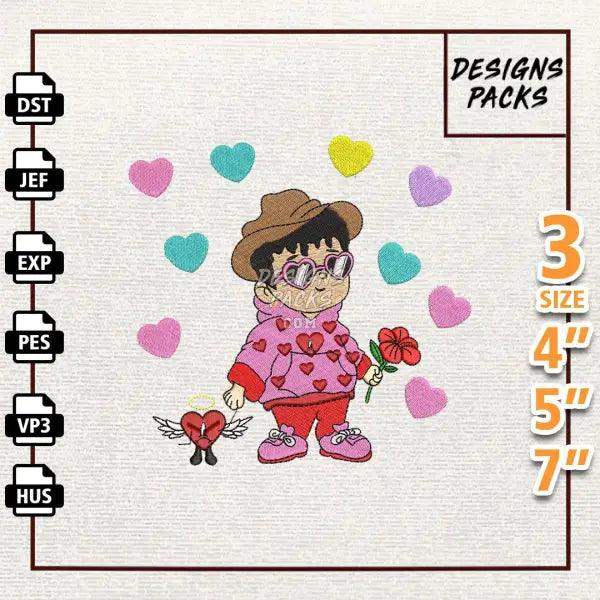 Valentine Bad Bunny Embroidery Design