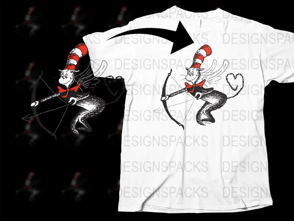 Valentine Cupid Character Cat in the Hat Theme Png Digital Download