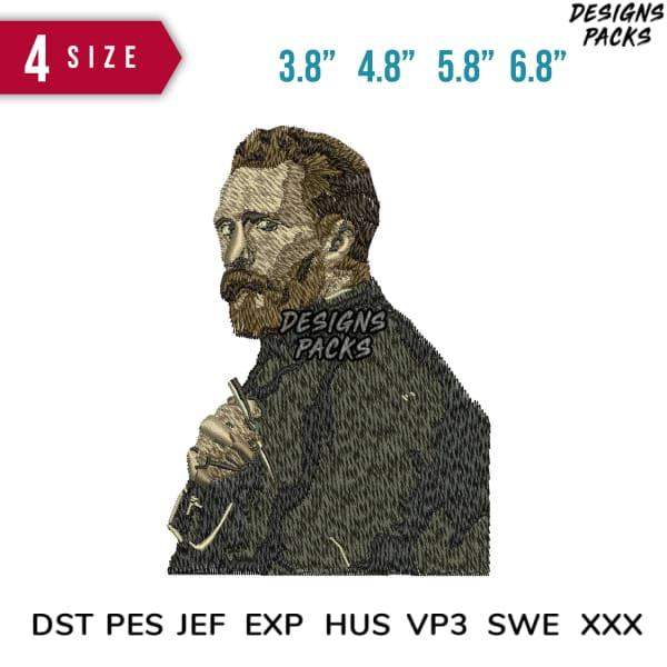 Van Gogh embroidery design in 4 sizes, DST PES JEF formats for machine embroidery projects