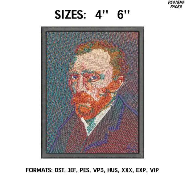Van Gogh Self Portrait Embroidery Design File Pes, Art Embroidery design, Art Design, Vincent Van Gogh