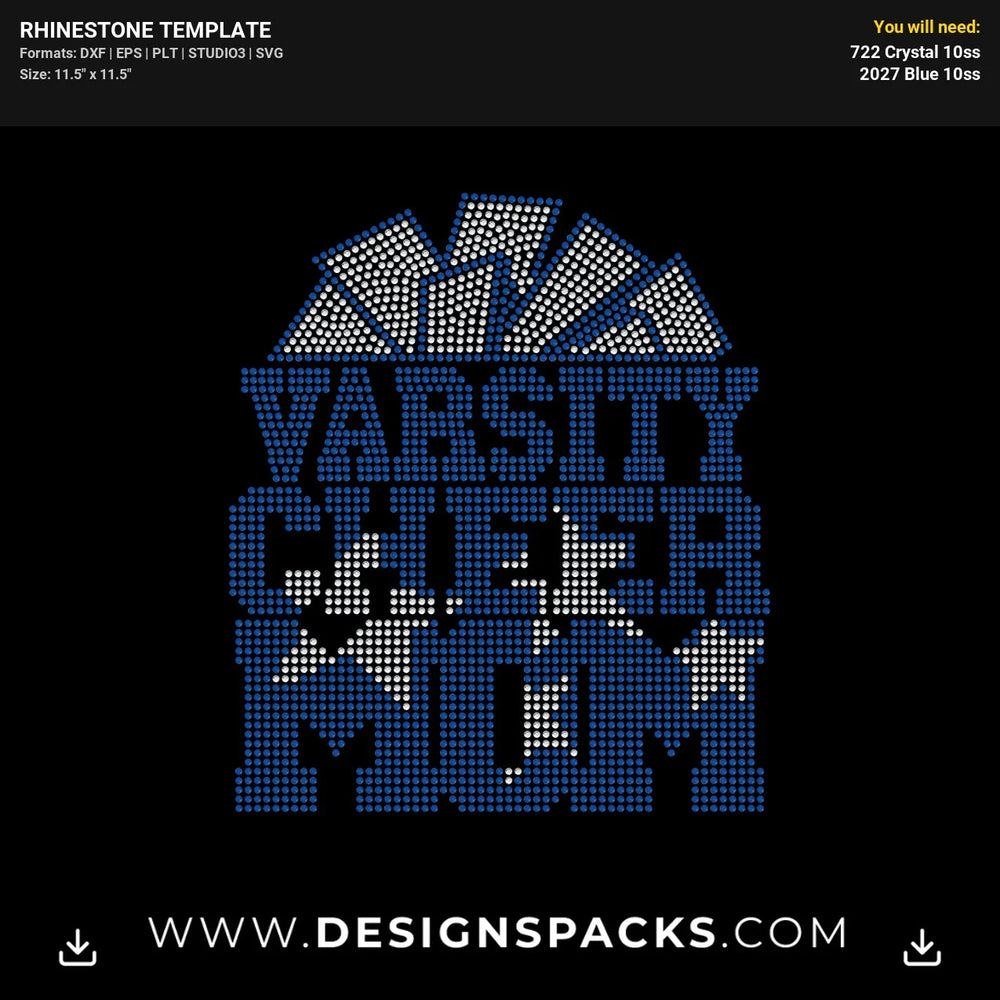 Varsity Cheer Mom Pom Pom Rhinestone Digital Template