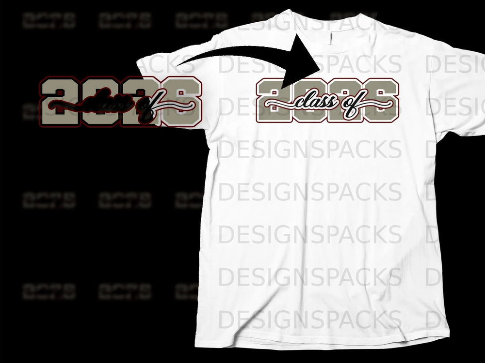 White t-shirt with "Class of 2023" design in beige and maroon.