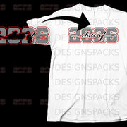 White t-shirt with "Class of 2023" graphic in grey and red.