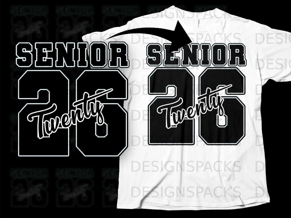 Senior 2026 Twenty design on white t-shirt.
