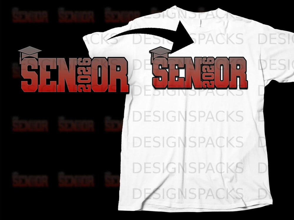 White t-shirt design featuring the word "SENIOR" with the year 2026.