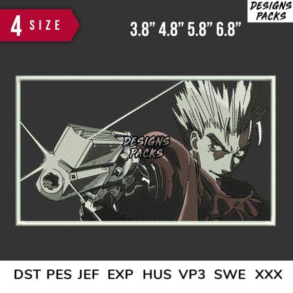Anime character embroidery design in 4 sizes, compatible with DST PES JEF formats for machine embroidery.