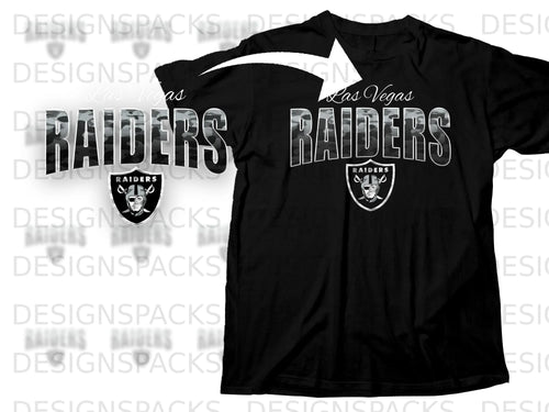 Black t-shirt with Las Vegas Raiders logo and camouflage text.