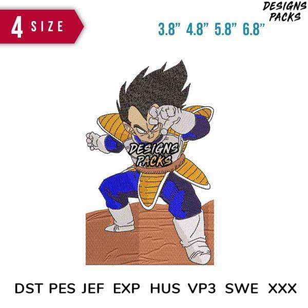 Vegeta embroidery design in 4 sizes, print-ready formats DST PES JEF EXP for DTG & DTF