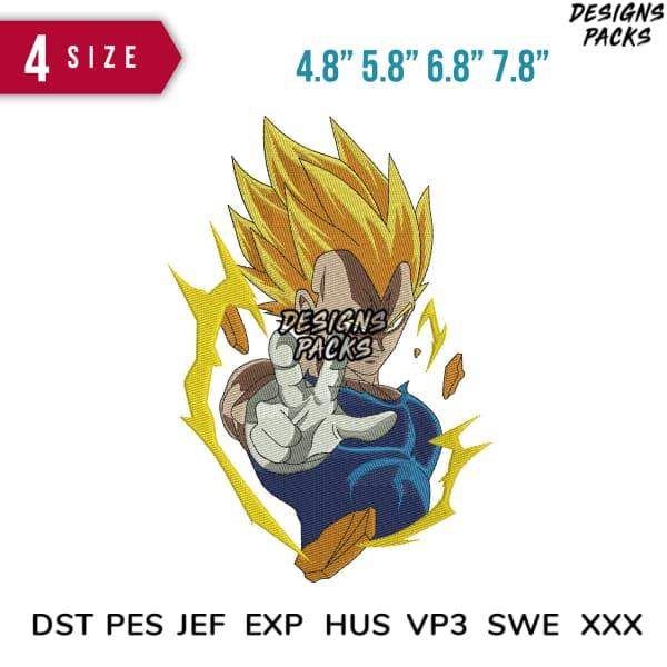 Super Saiyan embroidery design in 4 sizes, compatible with DST PES JEF formats for instant download
