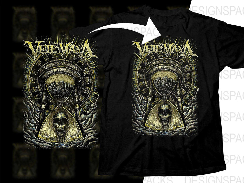 Veil of Maya Rock Music Band Time-Themed Skull Graphic Png Halftone Digital Download