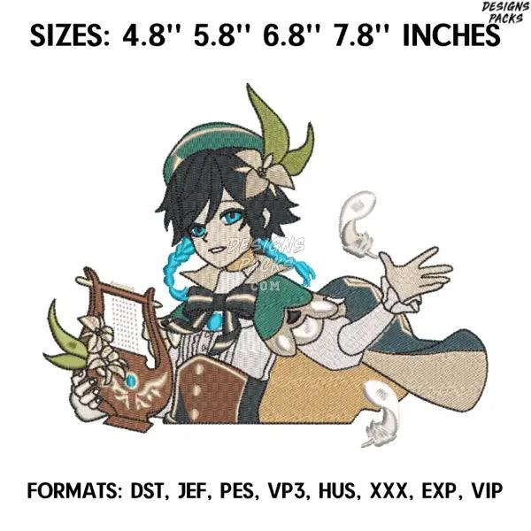 Venti Embroidery Design File, Genshin Impact Embroidery Design, Genshin Impact Venti Anime Pes Design Brother
