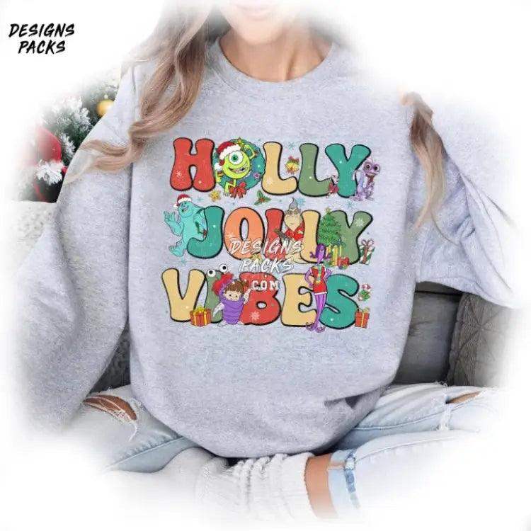 Very Merry Christmas Monster Cartoon Holly Jolly Vibes Png Design