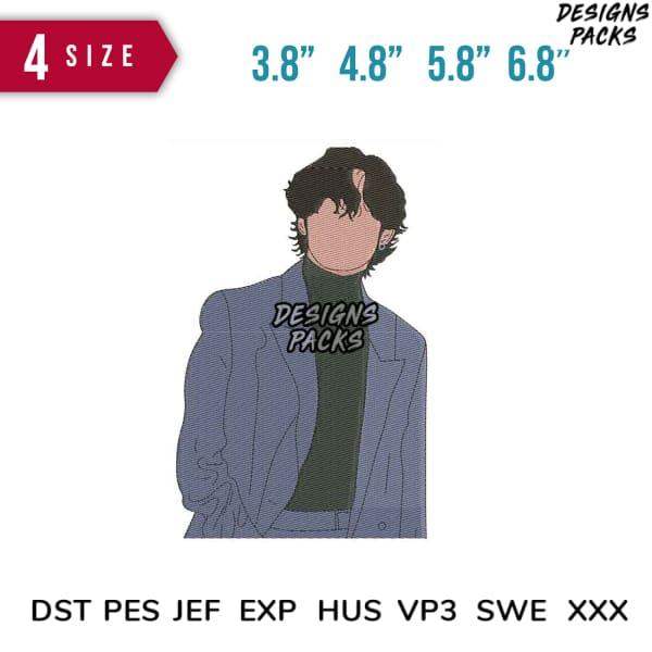 Anime-style embroidery design of man in blazer, available in 4 sizes & multiple formats (DST, PES, JEF)