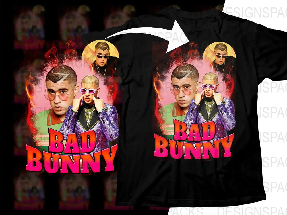 Vibrant Bad Bunny Musical Tribute Graphic Png Digital Download