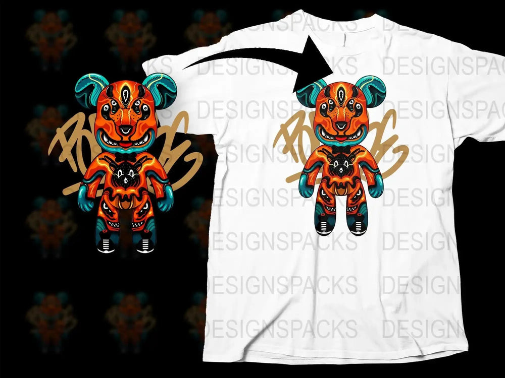 Vibrant Bear Art Design Graffiti Style Graphic Png Digital Download
