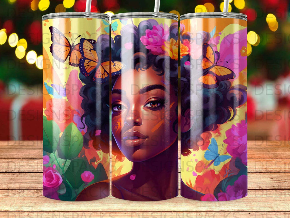 Vibrant Bloom Butterfly Tumbler Digital Wrap Design