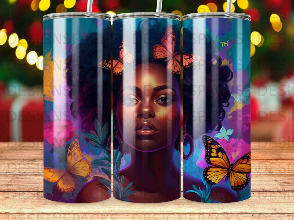 Vibrant Butterfly Muse Tumbler Digital Wrap Design