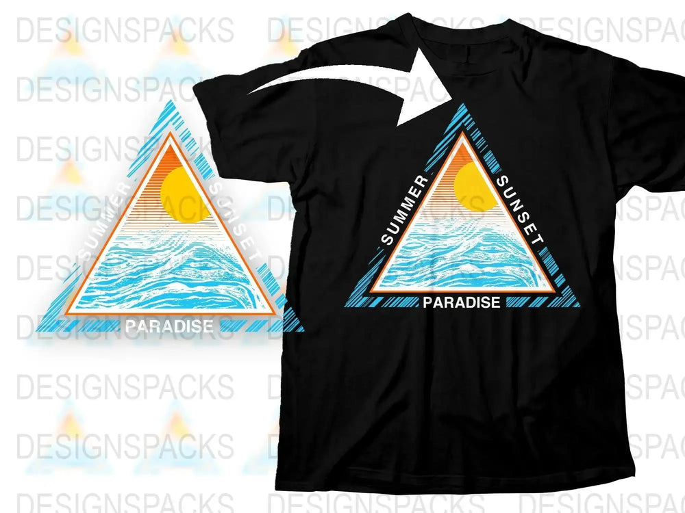 Vibrant Colorful Wave and Sun Design Triangle Png Digital Download
