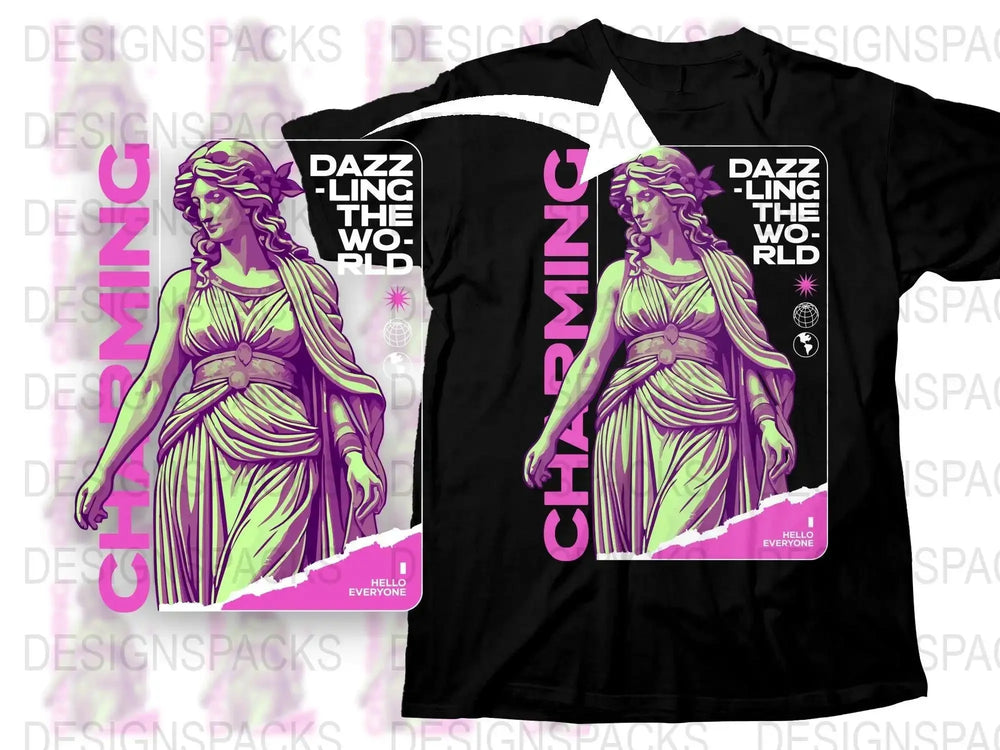 Vibrant Design of Greek Goddess Statue Png Digital Download