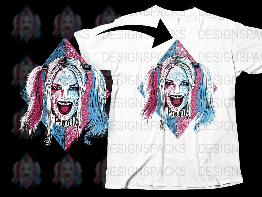 Vibrant Harley Quinn Design Graphic Png Digital Download