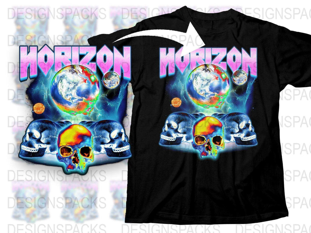 Vibrant Horizon Skull Earth Graphic Png Digital Download