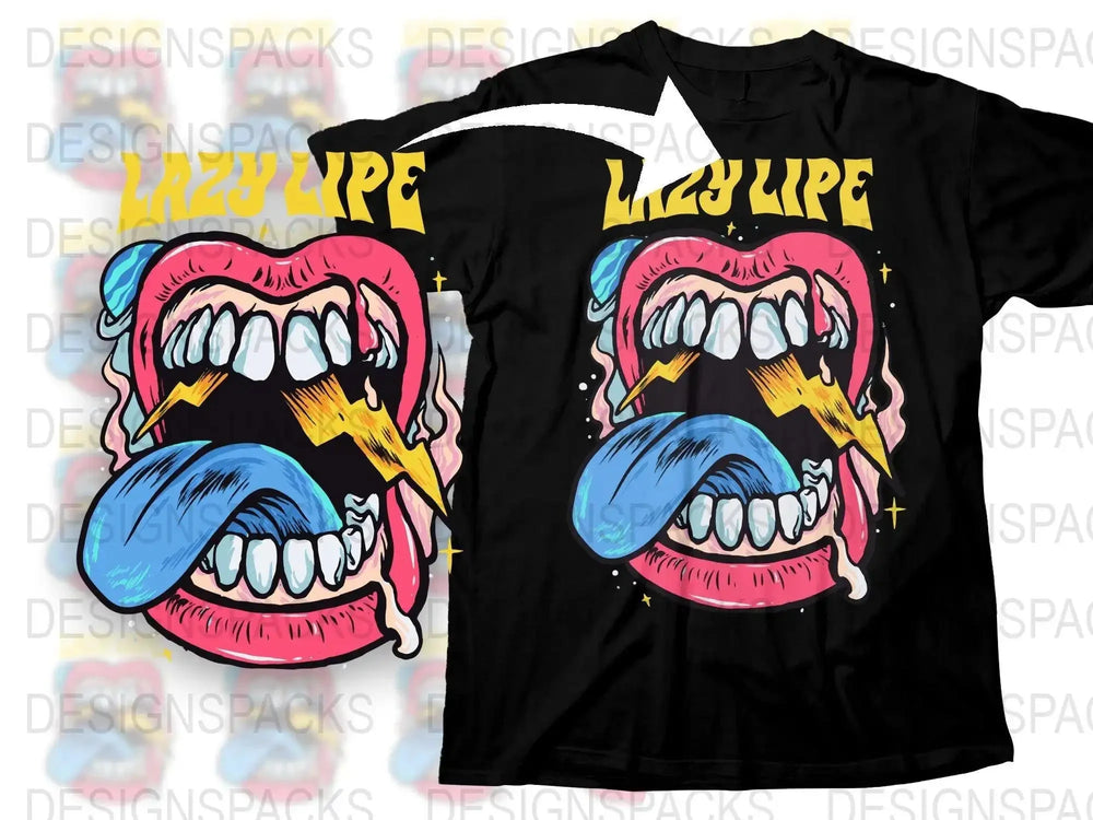 Vibrant Lazy Lips Design with Lightning Burst Png Digital Download