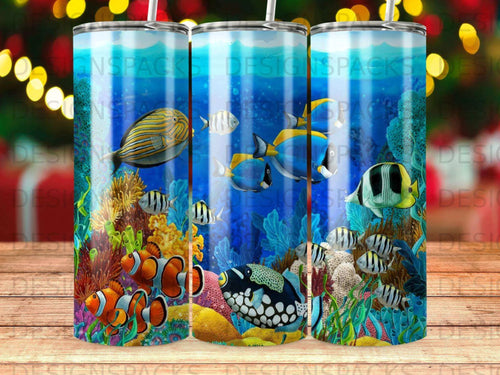Vibrant Ocean Reef Fish Art Tumbler Digital Wrap Design