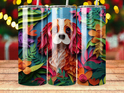 Vibrant Papercut Dog Tumbler Digital Wrap Design