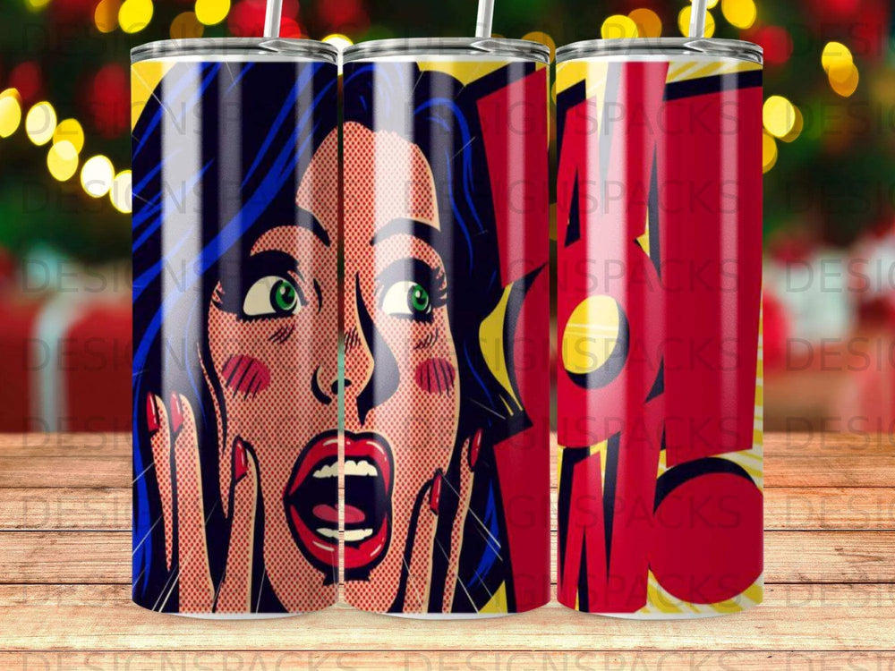 Vibrant Pop Art Wow Woman Expression Tumbler Digital Wrap Design