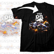 Black t-shirt with a racing car graphic featuring "VISA" and "RB" logos.