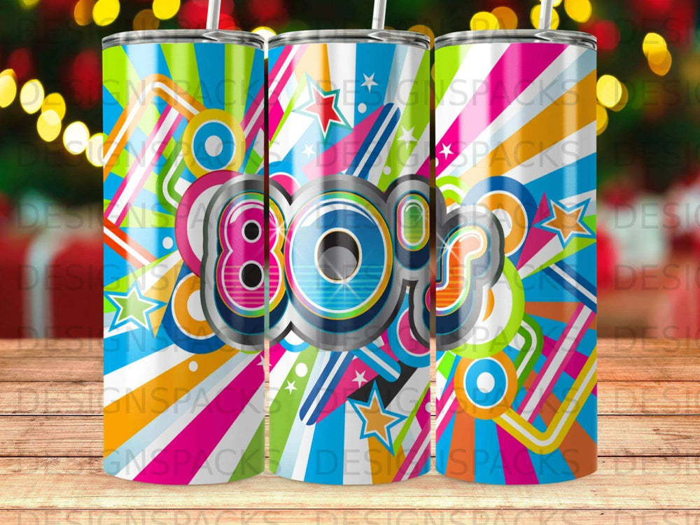 Vibrant Retro 80s Pop Art Style Tumbler Digital Wrap Design