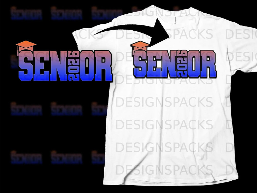 Senior 2026 graphic with graduation cap on a white t-shirt.